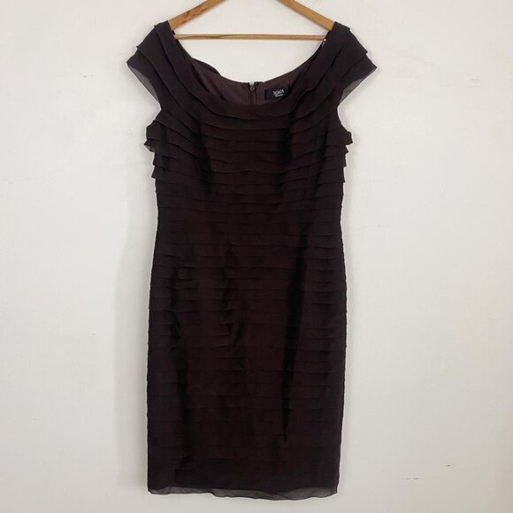 TADASHI COLLECTION brown ruffle sleeveless dress